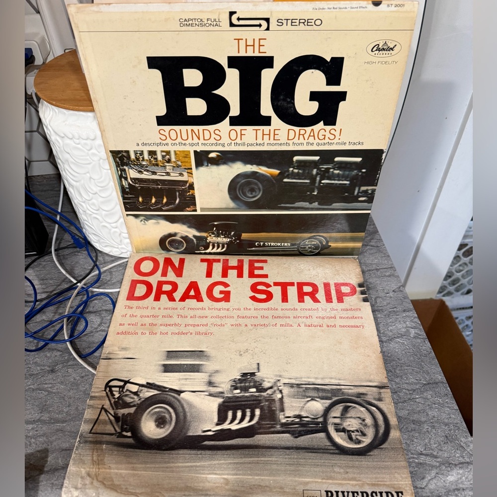 Vintage Drag Strip Vinyl Records (2) Sounds of The Drags, On the Drag Strip